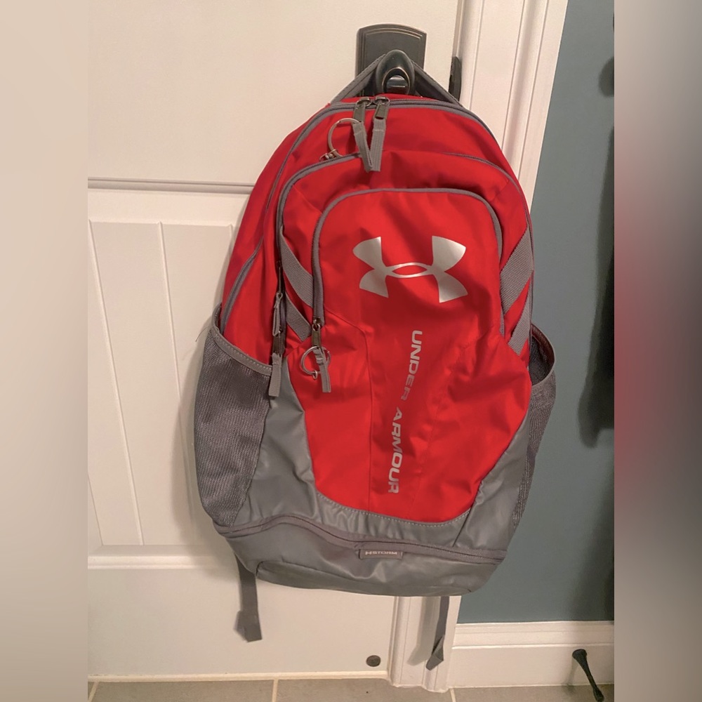 Under Armour Storm Backpack Sports Bag Red Gray Laptop Travel
